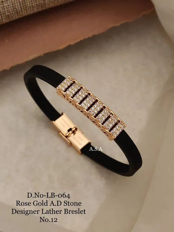 Rose Gold A.D. Stone Leather Bracelet