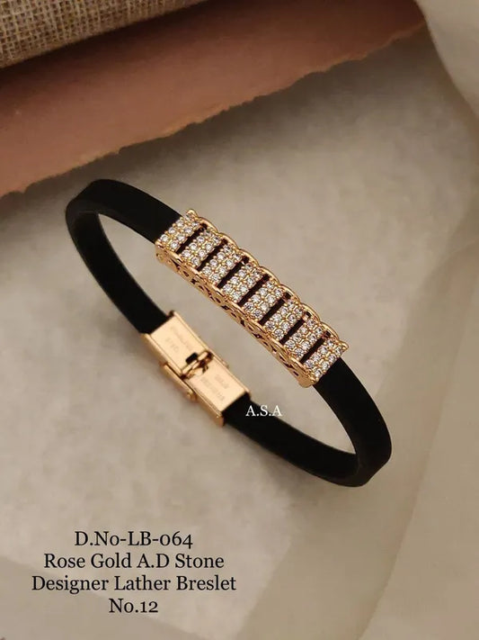 Rose Gold A.D. Stone Leather Bracelet