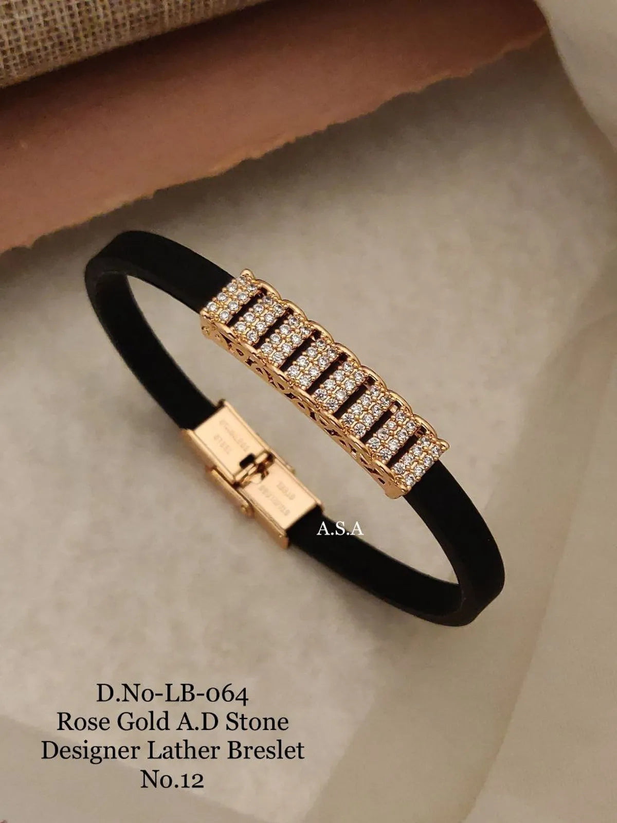 Rose Gold A.D. Stone Leather Bracelet