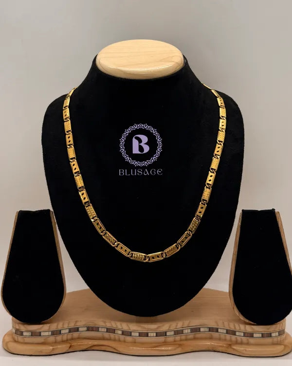Classical Leaf with Designed Biscuit in IGP Brass Micro Gold Plated Nawabi Chain For Stylish Men