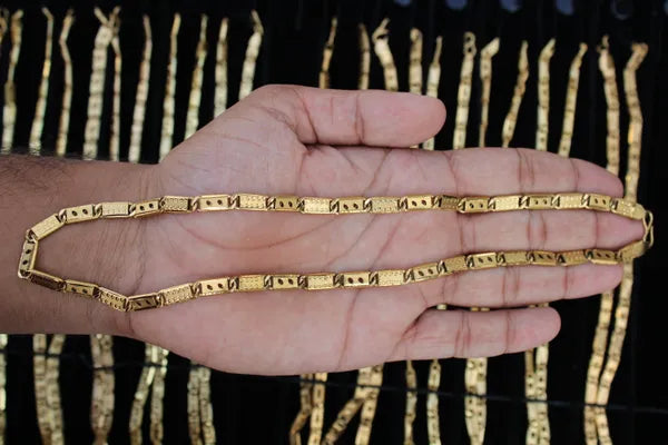 Classical Leaf with Designed Biscuit in IGP Brass Micro Gold Plated Nawabi Chain For Stylish Men