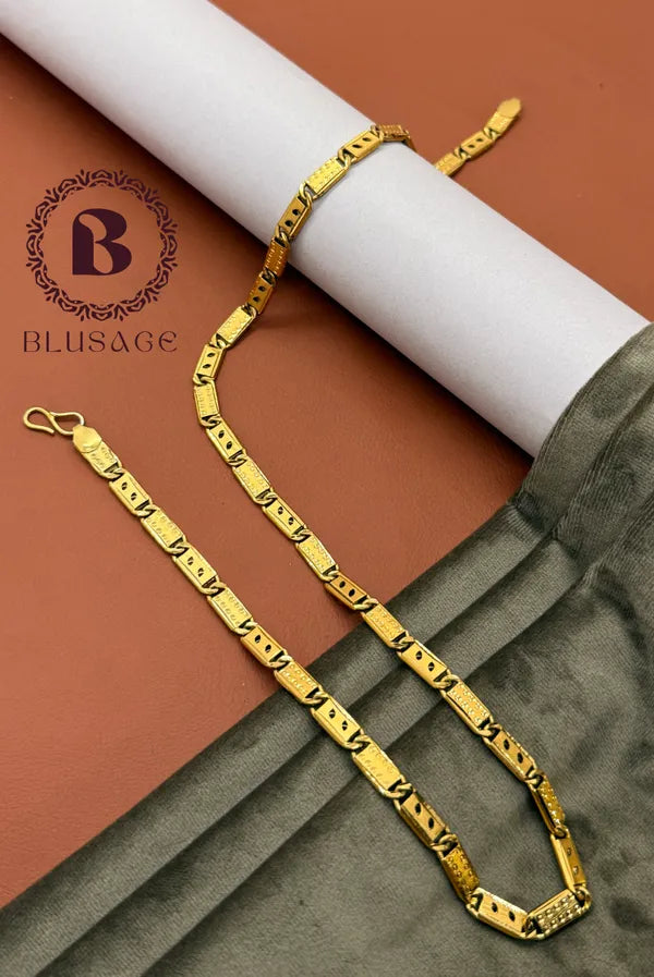 Classical Leaf with Designed Biscuit in IGP Brass Micro Gold Plated Nawabi Chain For Stylish Men