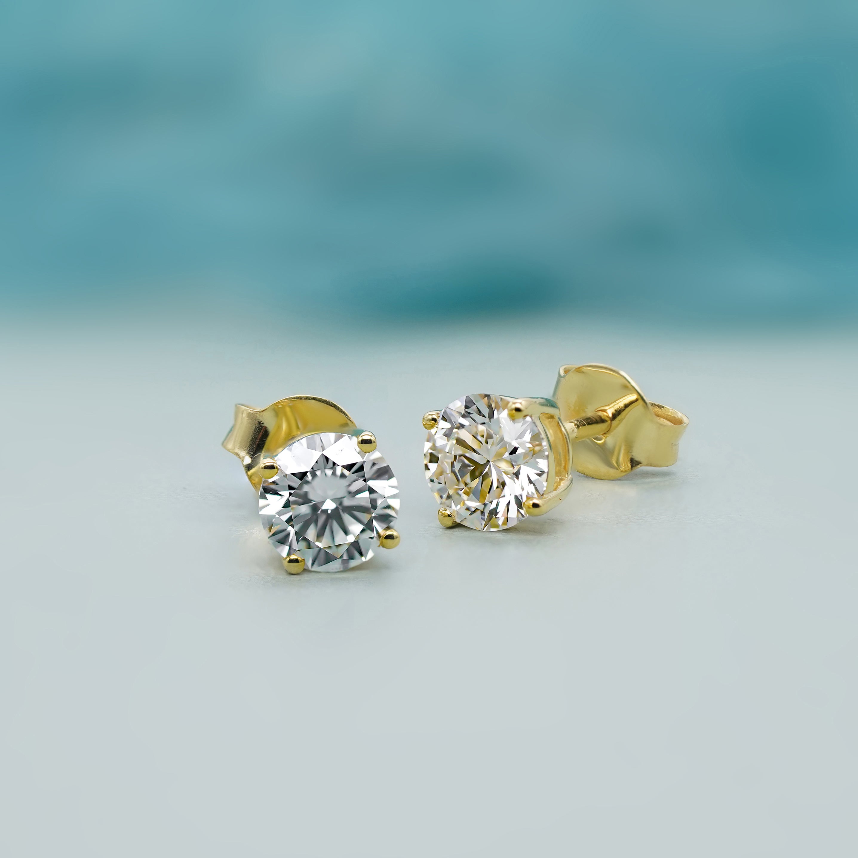 Round 1.00tcw Lab Grown Diamond Stud Earrings | Yellow Gold | IGI Certified | D-E-F Color, VVS–VS Clarity | Classic Solitaire Style