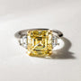 Common :: Velvique 5.07ct yellow square emerald three stone lab grown diamond engagement ring IGI certified