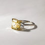 Common :: fancy yellow emerald cut diamond trilogy ring IGI certified lab grown ring