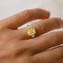 Common :: yellow square emerald lab grown diamond three stone engagement ring luxury statement ring