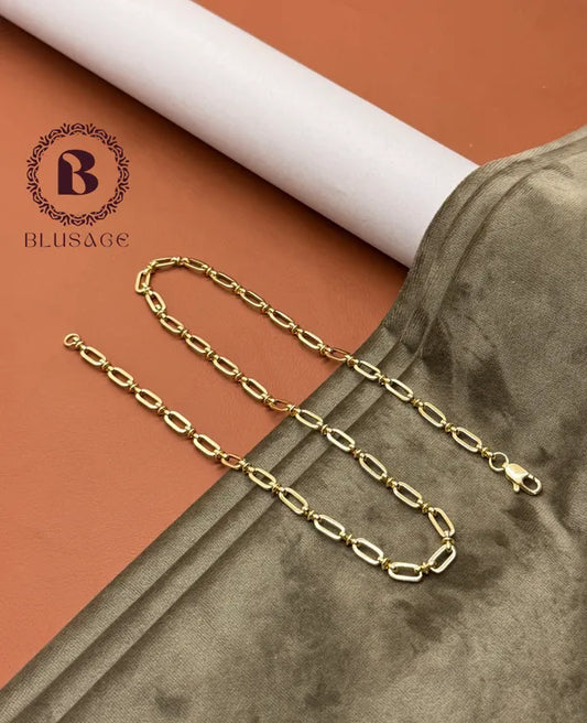 Linked With Ring Superior Quality Hand-finished Design Golden Color Chain For Men