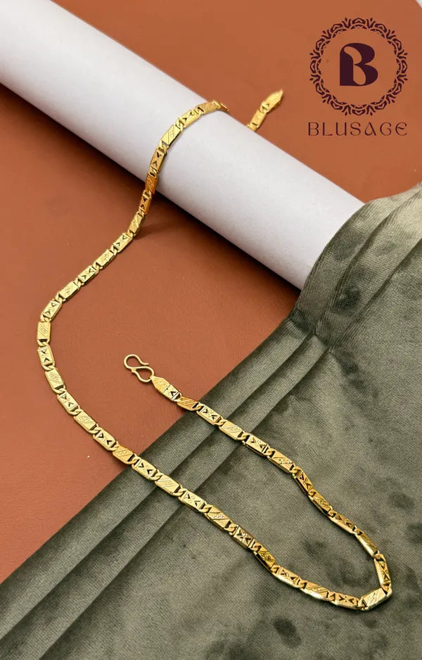 Triangular cutting Biscuit in IGP Brass Gold Plated Nawabi Chain For Stylish Men
