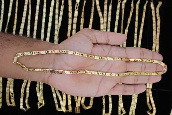 Triangular cutting Biscuit in IGP Brass Gold Plated Nawabi Chain For Stylish Men