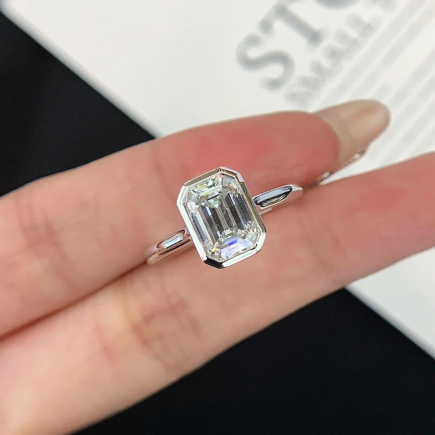 2.00tcw Emerald Lab Grown Diamond Bezel Set Pavé Engagement Ring | IGI Certified | White Gold