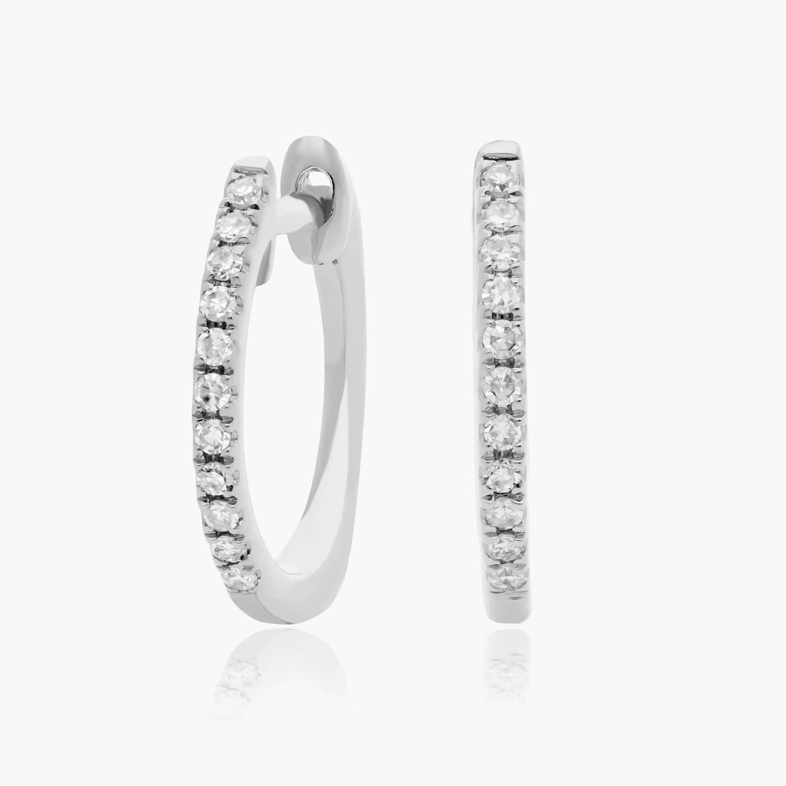 White|Rose :: dainty pave lab grown diamond huggie hoop earrings small close fit white gold everyday elegant fine jewelry