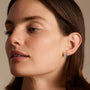 White :: lab grown diamond huggie earrings three stone design white gold refined everyday luxury jewelry