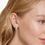 White :: emerald shaped lab grown diamond huggie hoop earrings bezel setting white gold refined everyday elegance