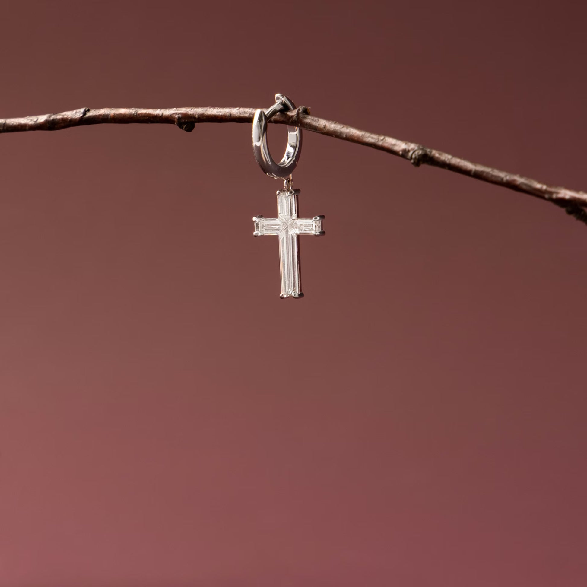 White :: elegant cross pave lab grown diamond hoop earrings huggie style white gold refined jewelry