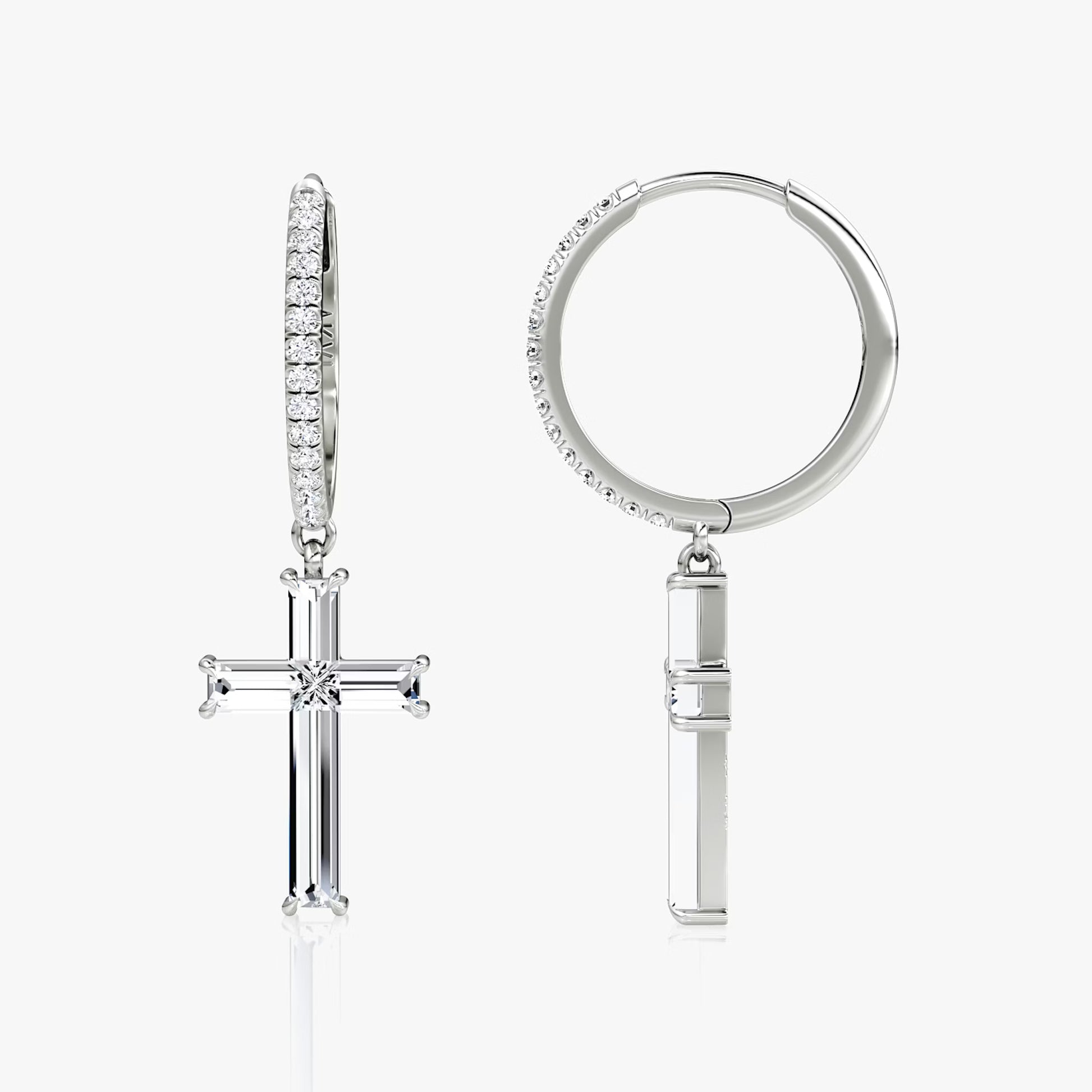 Wite :: minimalist lab grown diamond cross huggie earrings pave design white gold sleek everyday jewelry