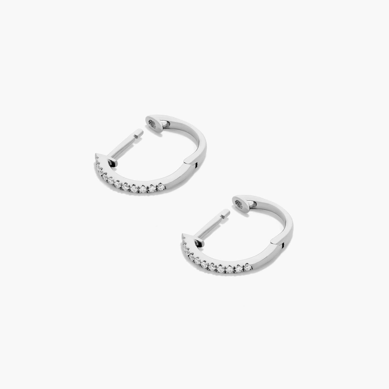 White|Rose :: minimalist pave lab grown diamond huggie hoops white gold sleek close to ear design