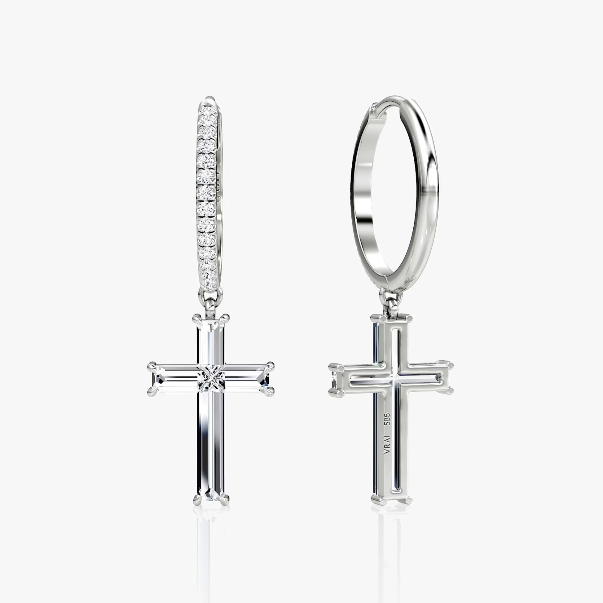 White :: premium cross lab grown diamond huggie hoops pave setting white gold elegant fine jewelry