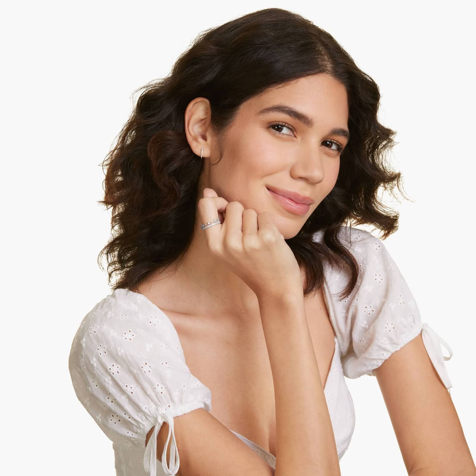 White|Rose :: refined dainty lab grown diamond hoop earrings pave style white gold lightweight everyday jewelry