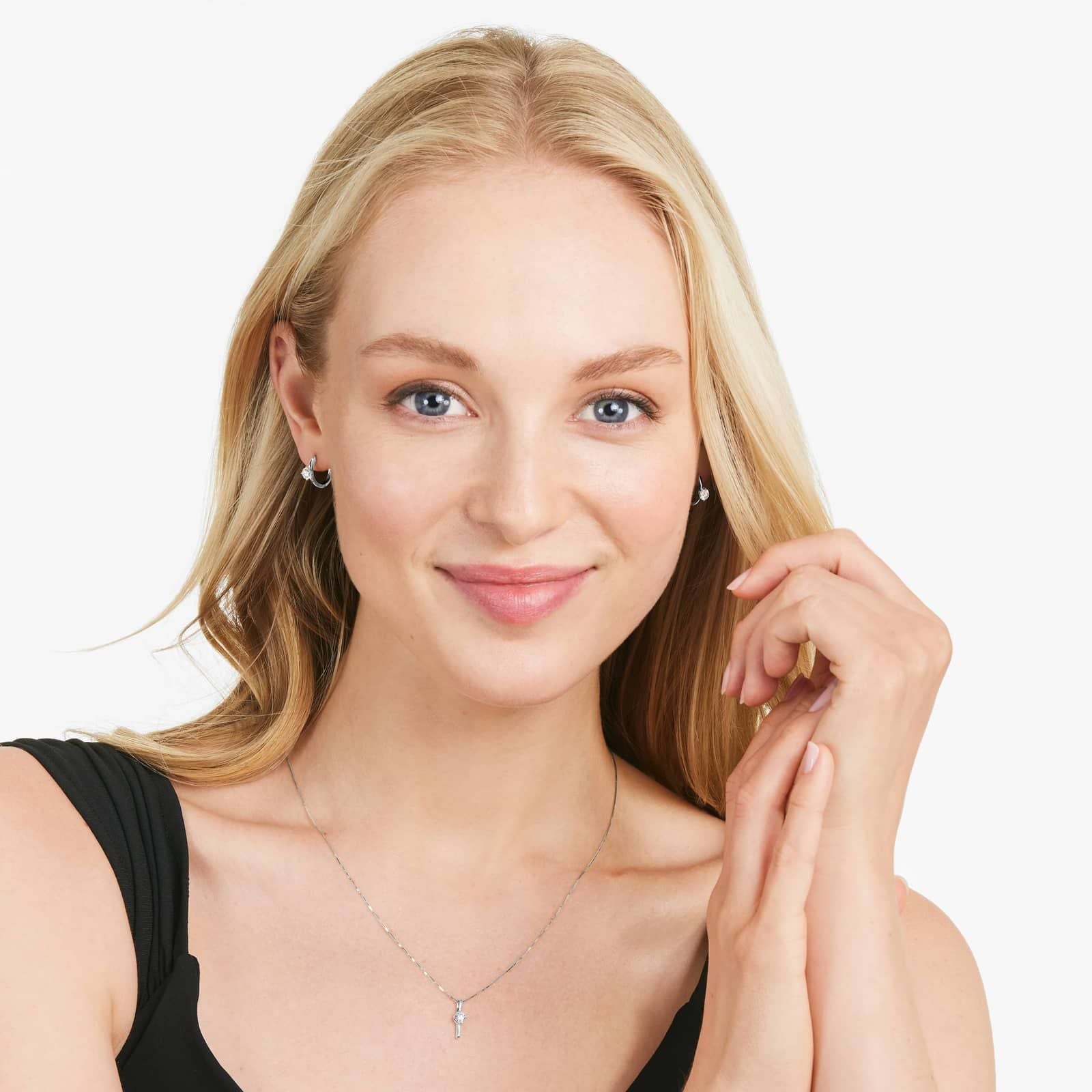 White :: premium lab grown diamond hoop earrings solitaire design white gold minimal luxury jewelry