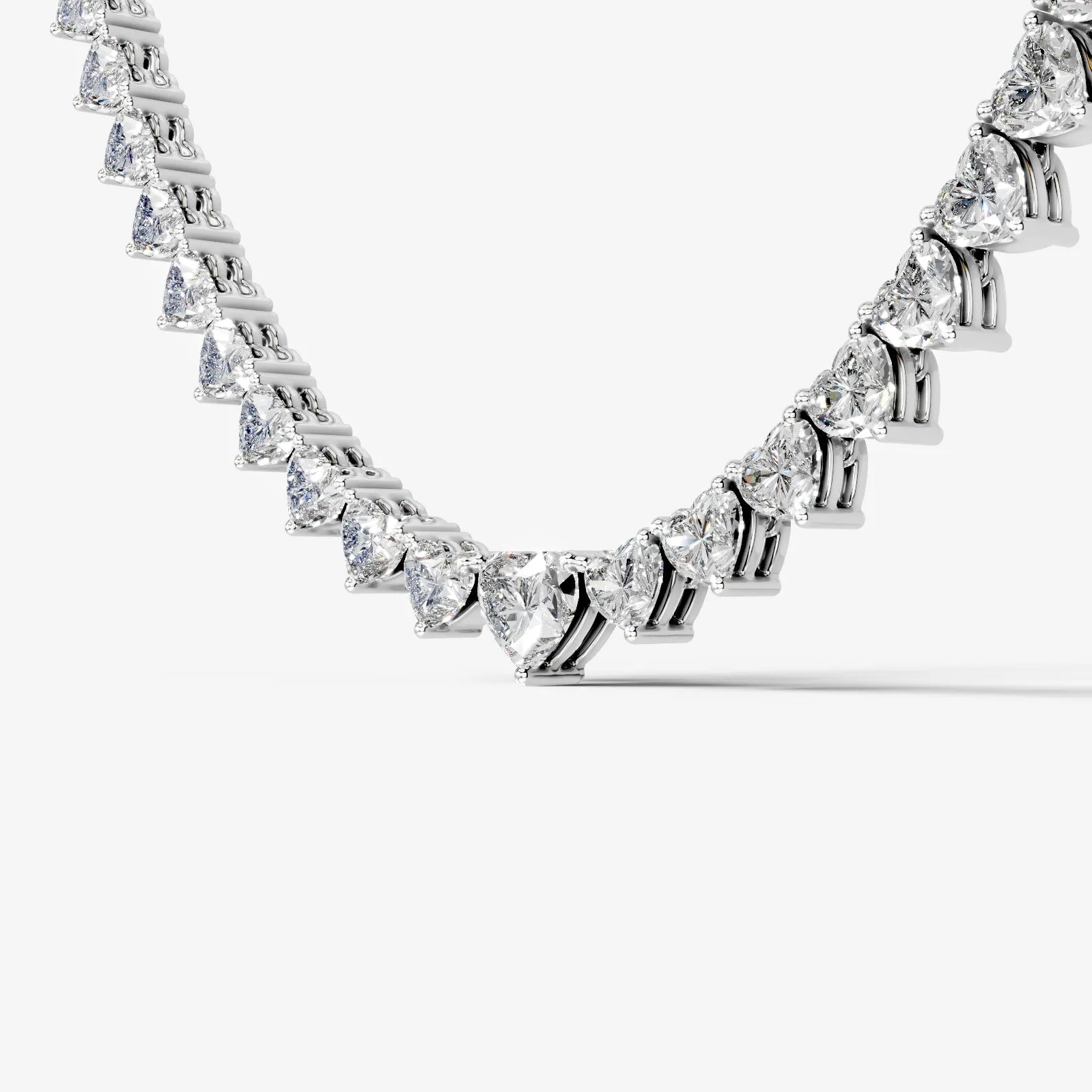 white :: heart cut lab grown diamond rivière necklace three prong setting