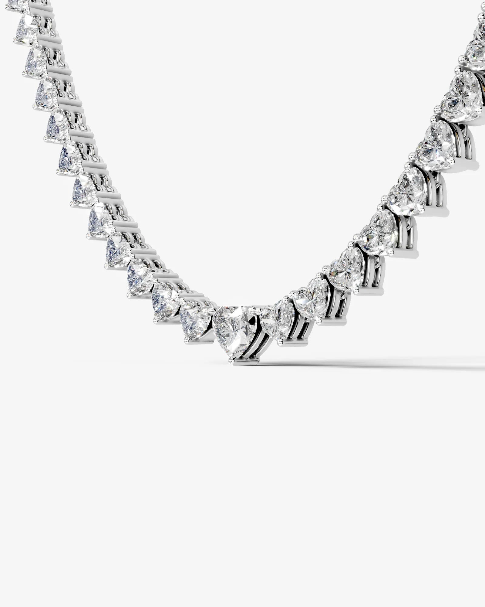 white :: heart cut lab grown diamond rivière necklace three prong setting