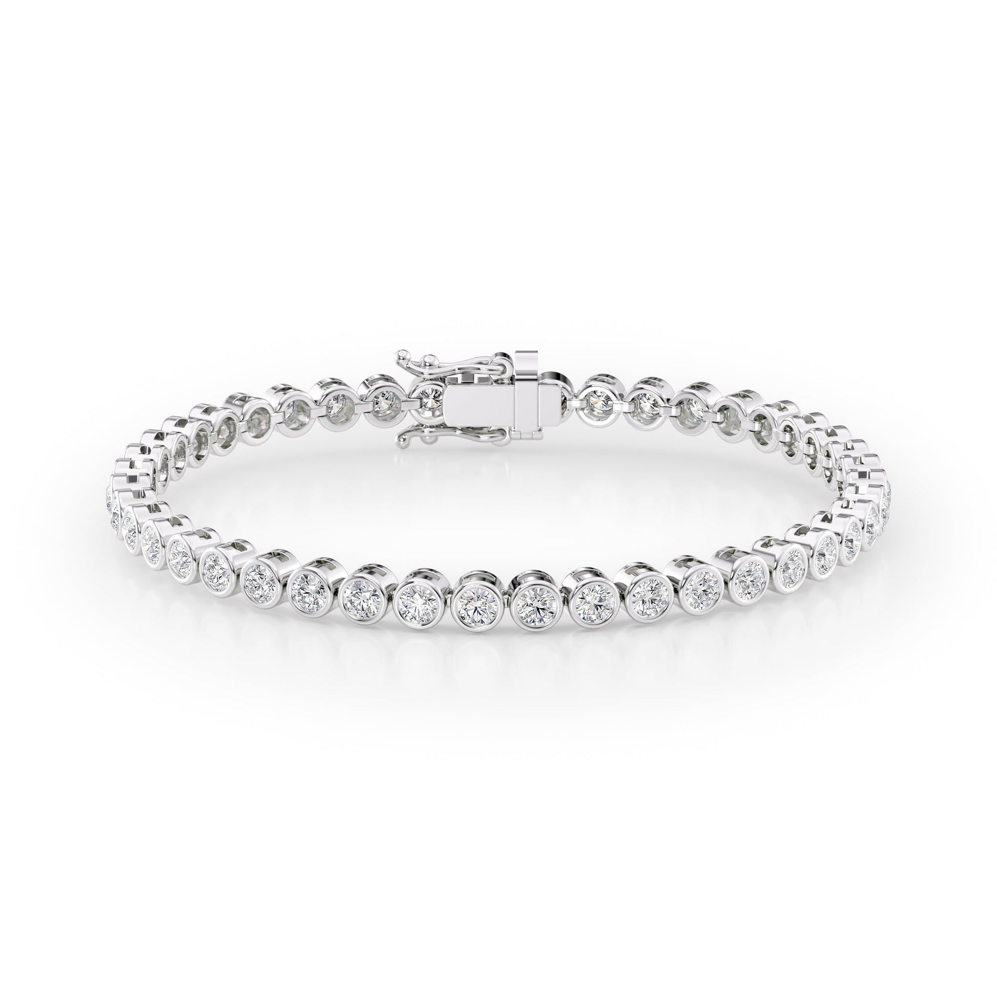 white :: 4 carat round bezel lab grown diamond tennis bracelet IGI certified
