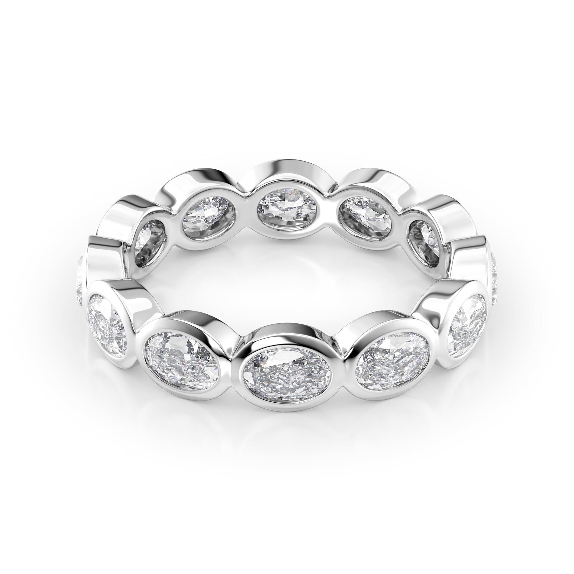 White :: Velmiquea 2.4ct oval east west bezel lab grown diamond eternity ring IGI certified white gold