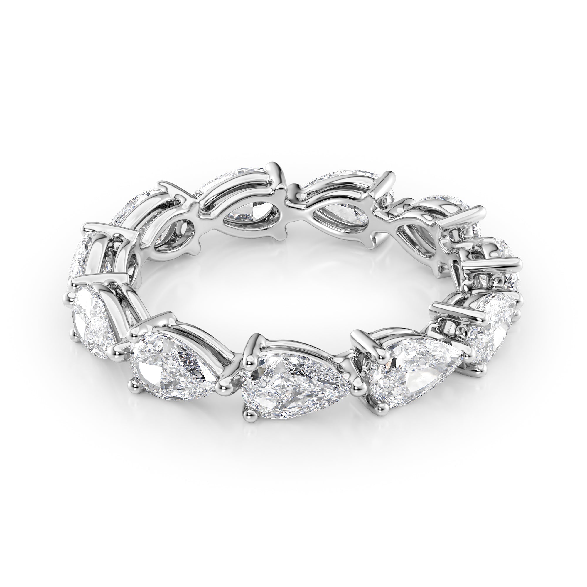 White :: Orvellae 3ct pear east west lab grown diamond eternity ring IGI certified white gold wedding band