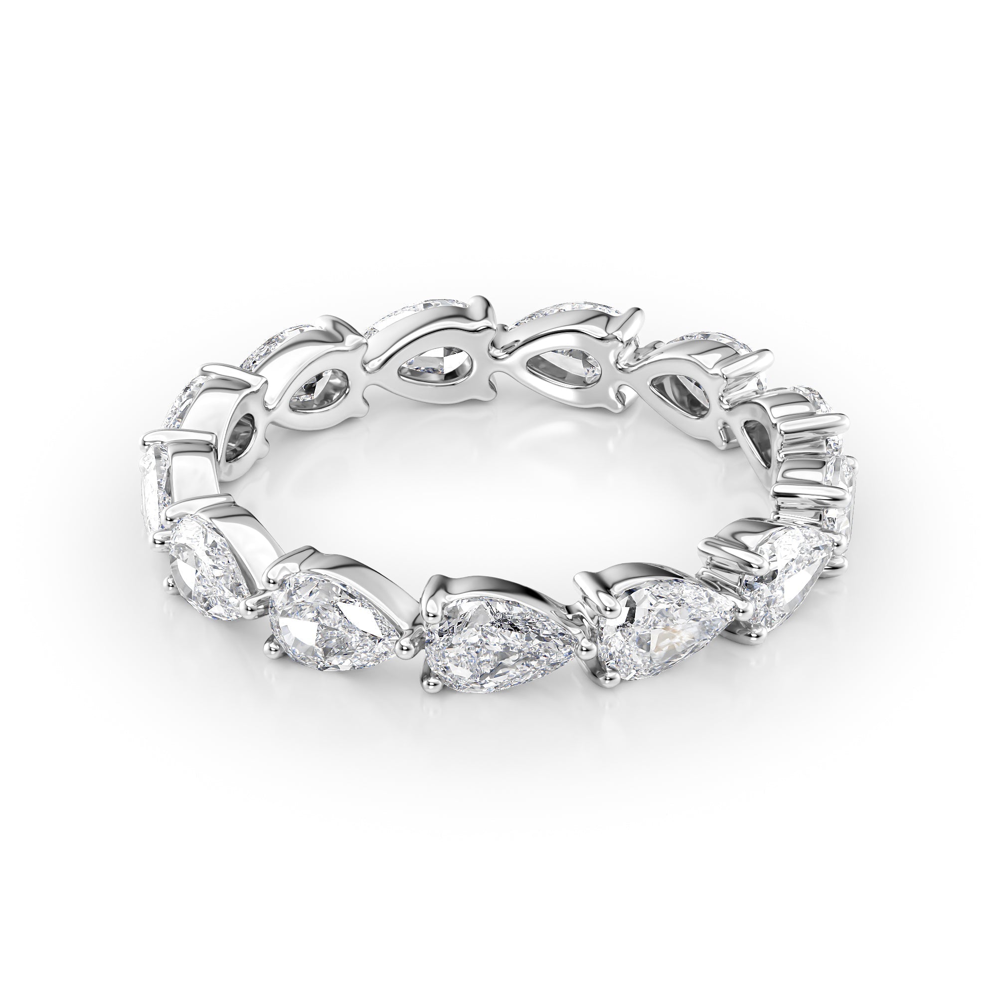 White :: Orvellae 2ct pear east west lab grown diamond eternity ring IGI certified white gold wedding band