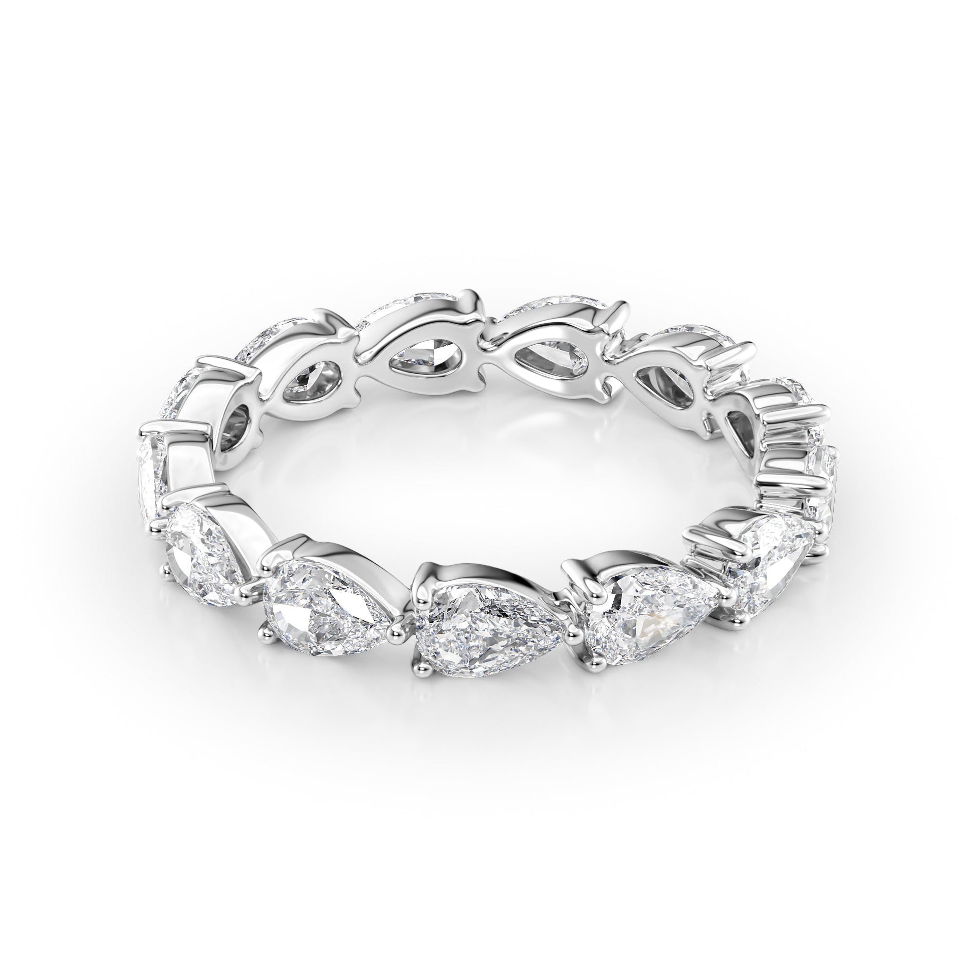 White :: Orvellae 2ct pear east west lab grown diamond eternity ring IGI certified white gold wedding band