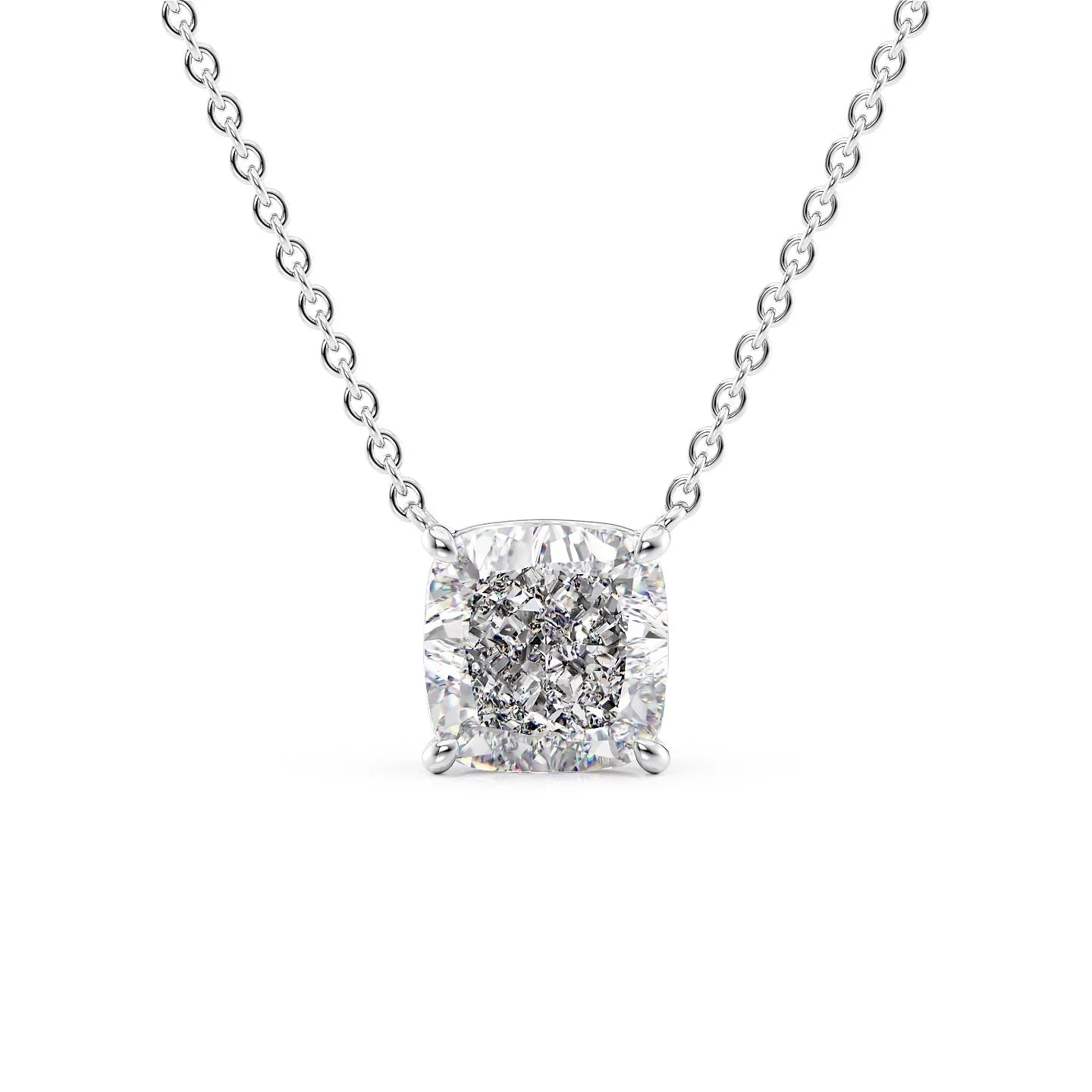 white :: 0.5 carat cushion cut lab grown diamond pendant necklace in white gold