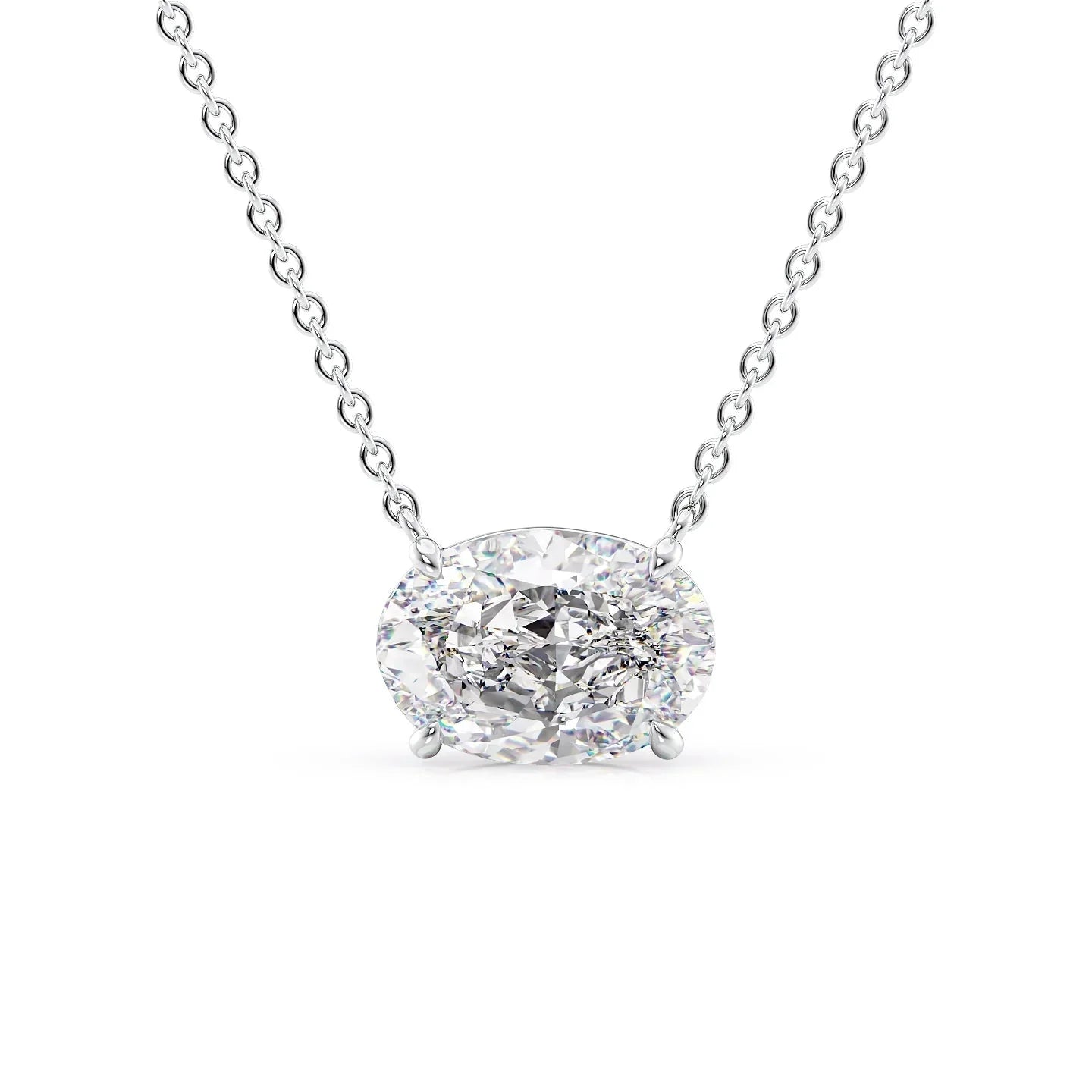 white :: oval lab grown diamond solitaire pendant necklace in polished white gold