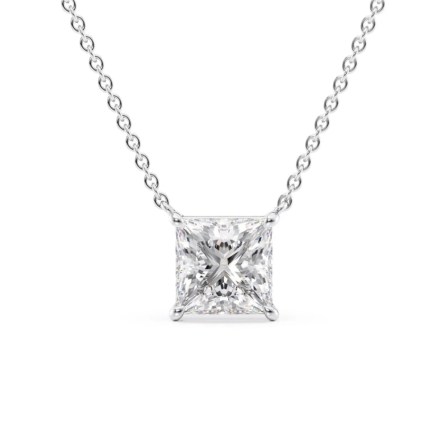 white :: 0.5 carat princess cut lab grown diamond pendant necklace in white gold