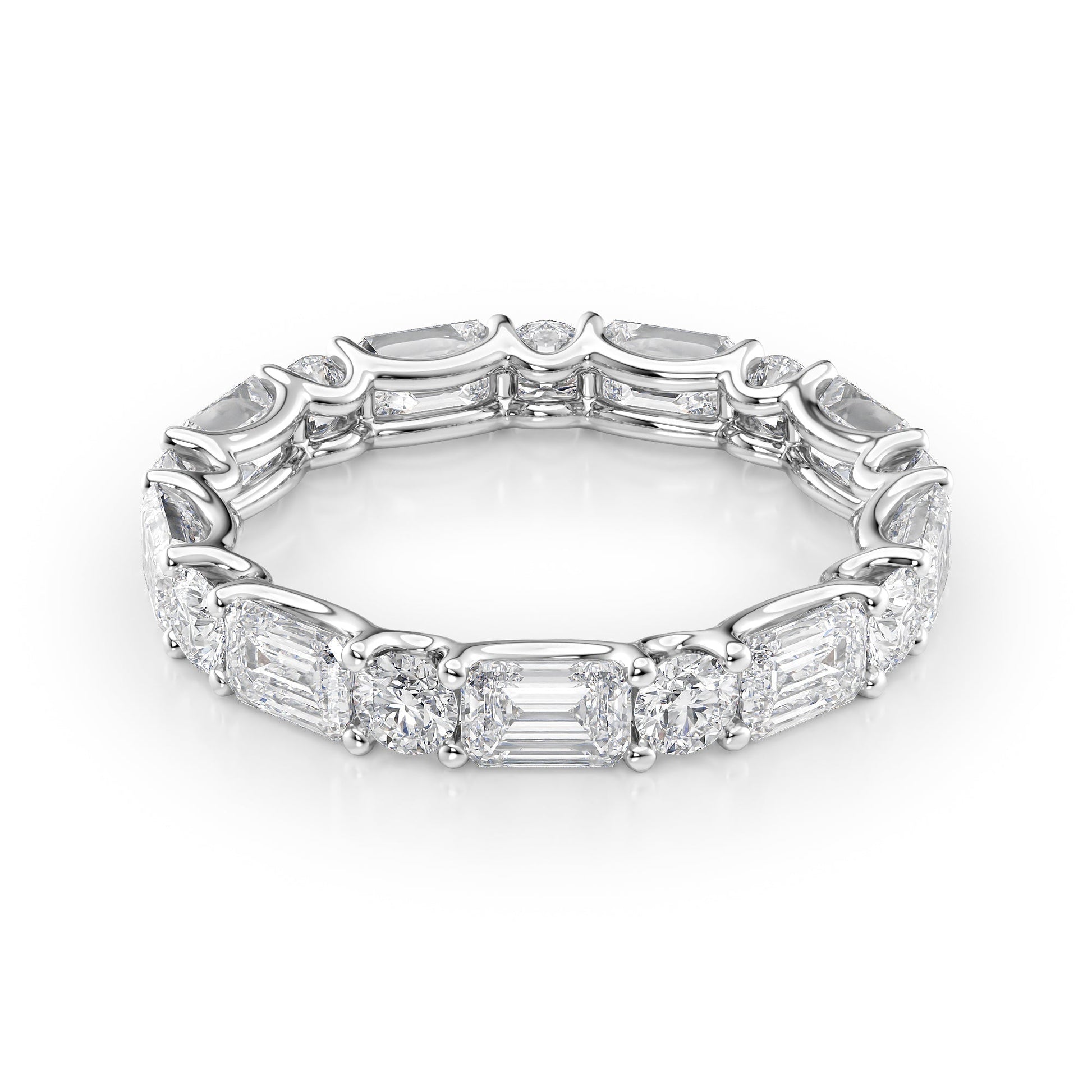 White :: Calmorae 3.5ct alternating emerald and round lab grown diamond eternity ring IGI certified white gold