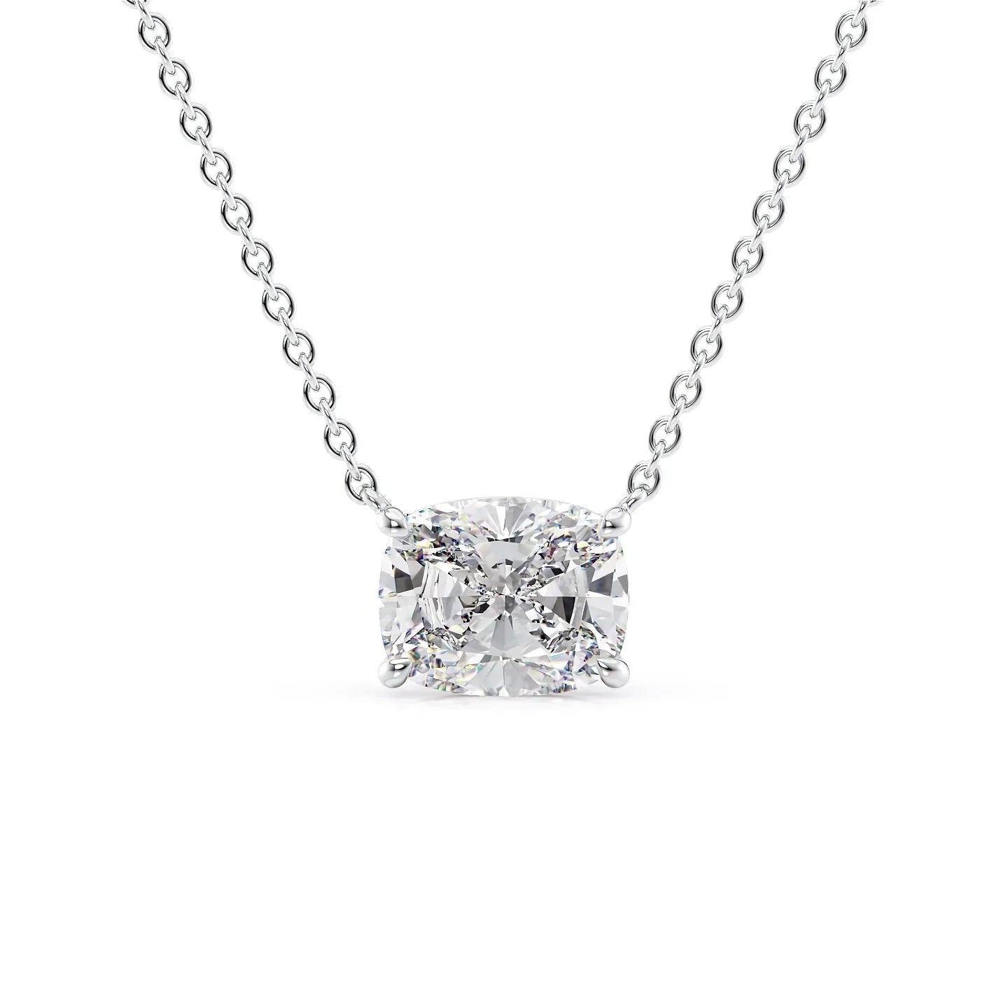 white :: 0.5 carat elongated cushion lab grown diamond pendant necklace in white gold