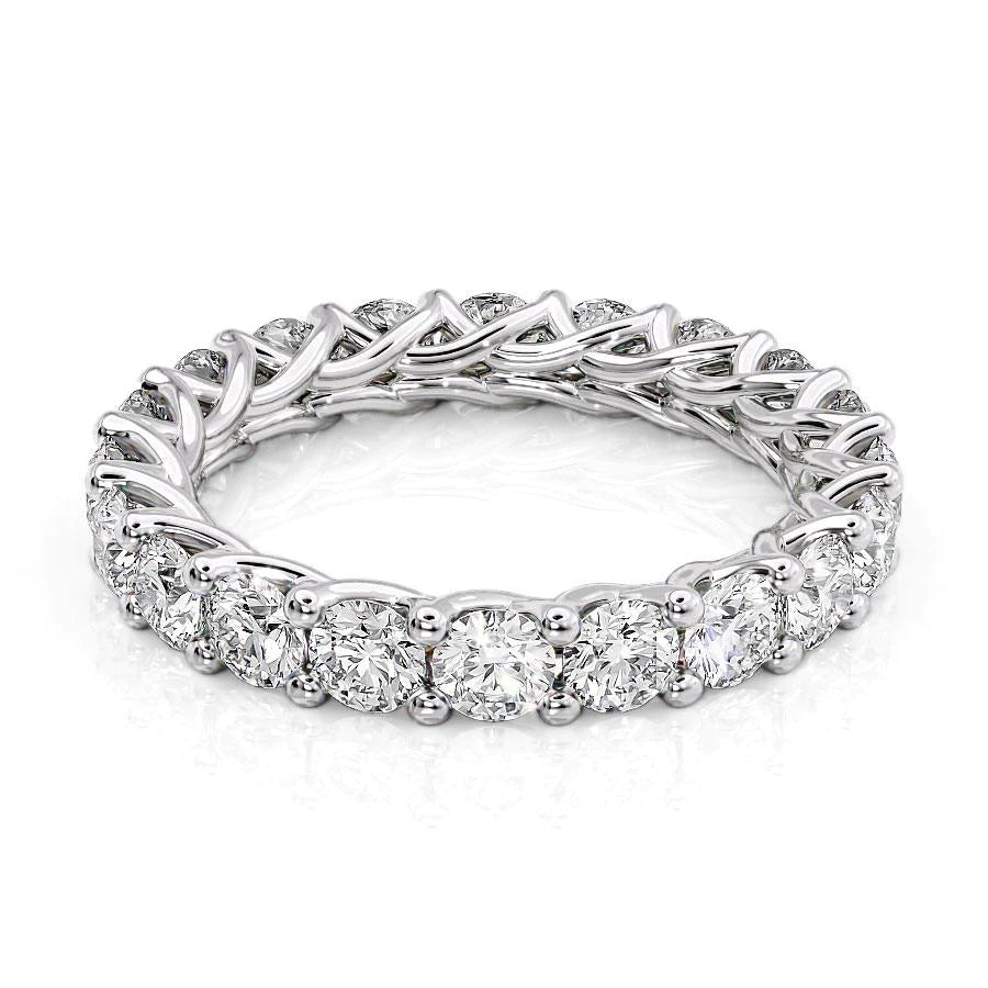 White :: Velorique 3ct round trellis lab grown diamond eternity ring IGI certified white gold luxury band