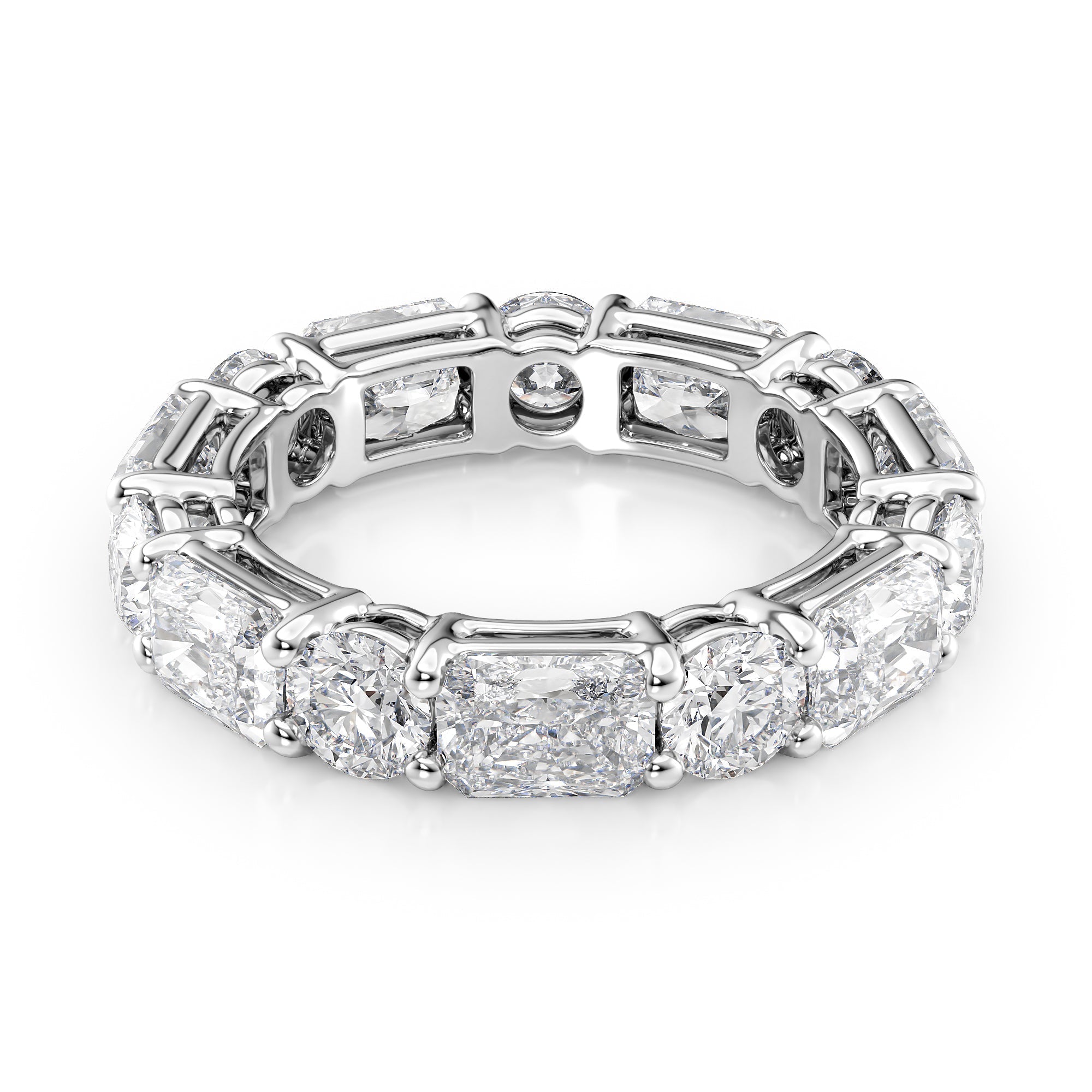 White :: Elvique 5.7ct alternating radiant and round lab grown diamond eternity ring IGI certified white gold ultra luxury band