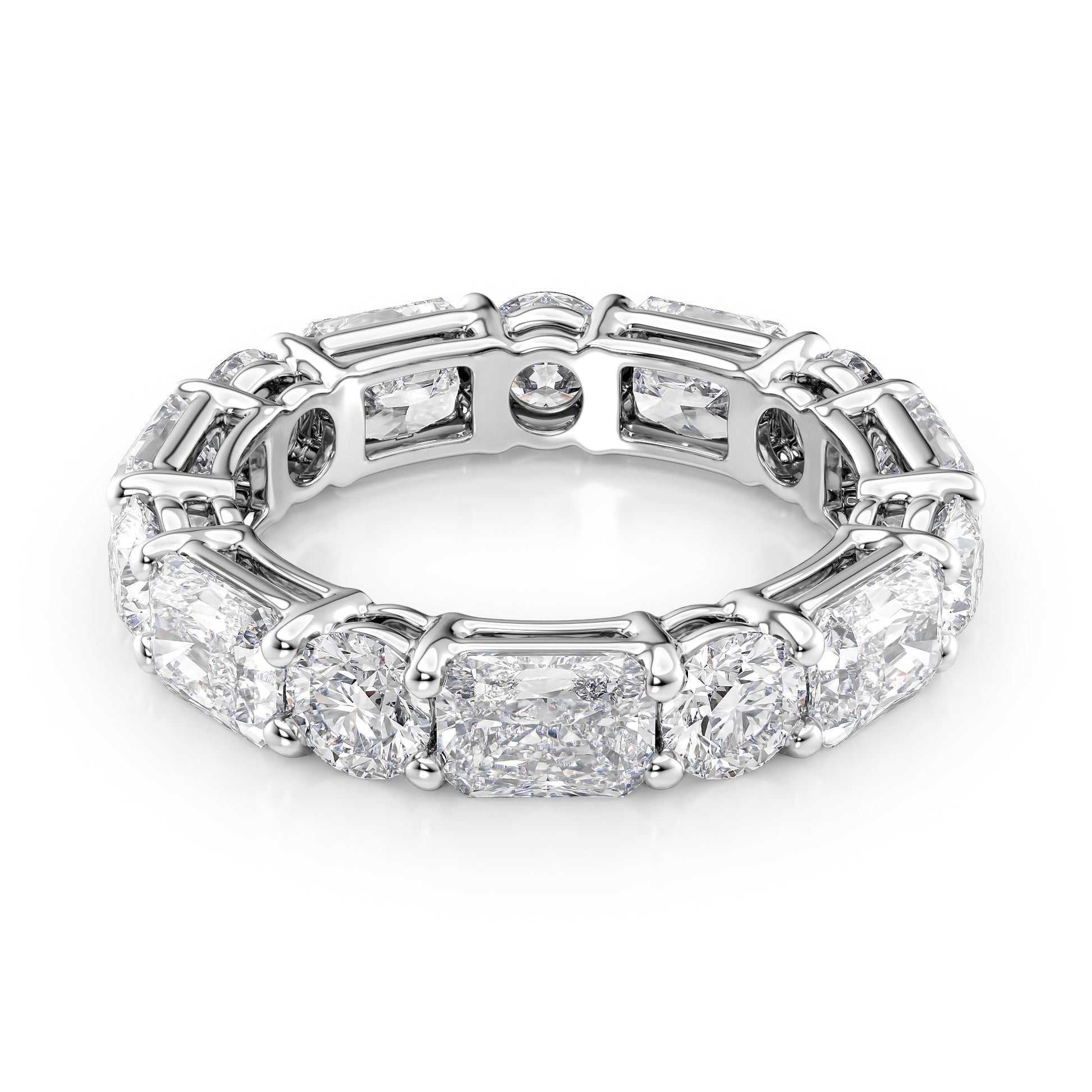 White :: Elvique 5.7ct alternating radiant and round lab grown diamond eternity ring IGI certified white gold ultra luxury band