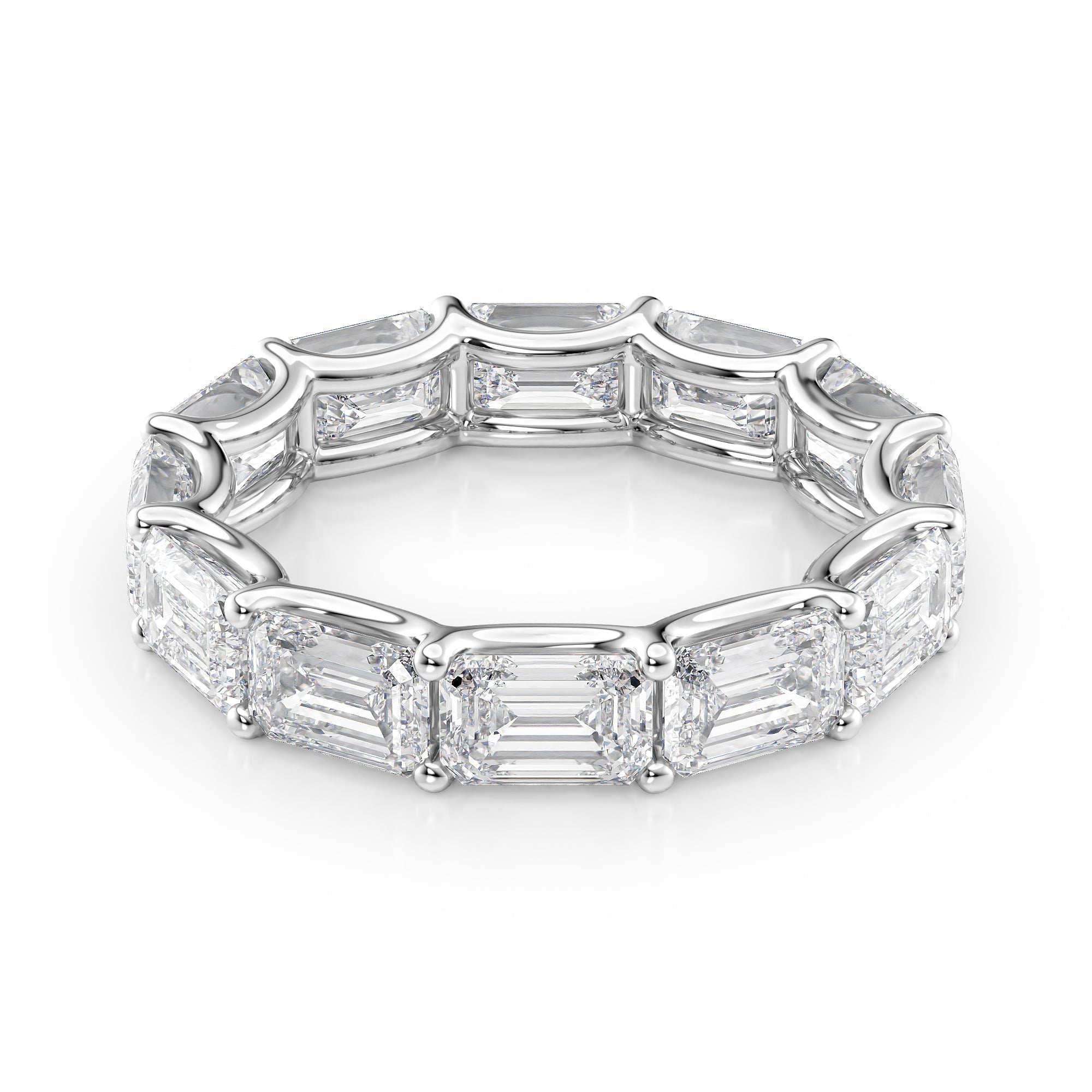 White :: Aranique 6ct emerald east west lab grown diamond eternity ring IGI certified white gold ultra luxury band