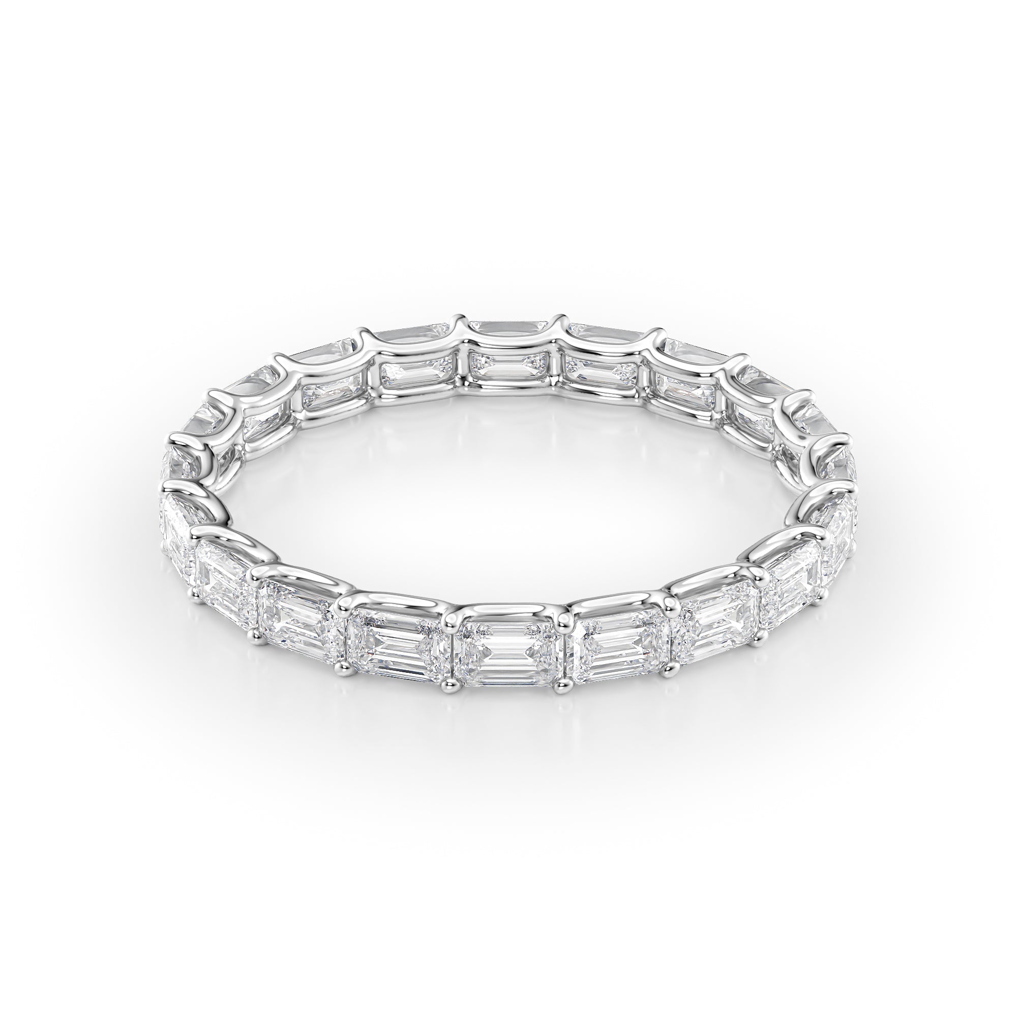 White :: Aranique 2ct emerald east west lab grown diamond eternity ring IGI certified white gold