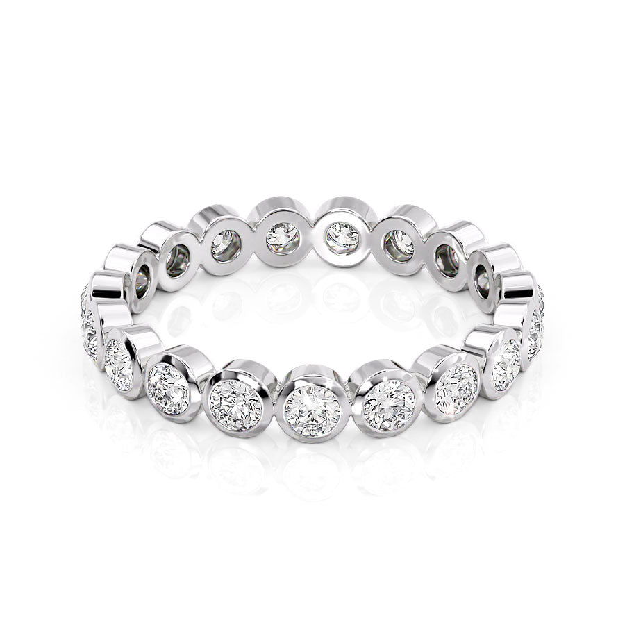 White :: Seriquea 1ct round bezel lab grown diamond eternity ring IGI certified white gold wedding band