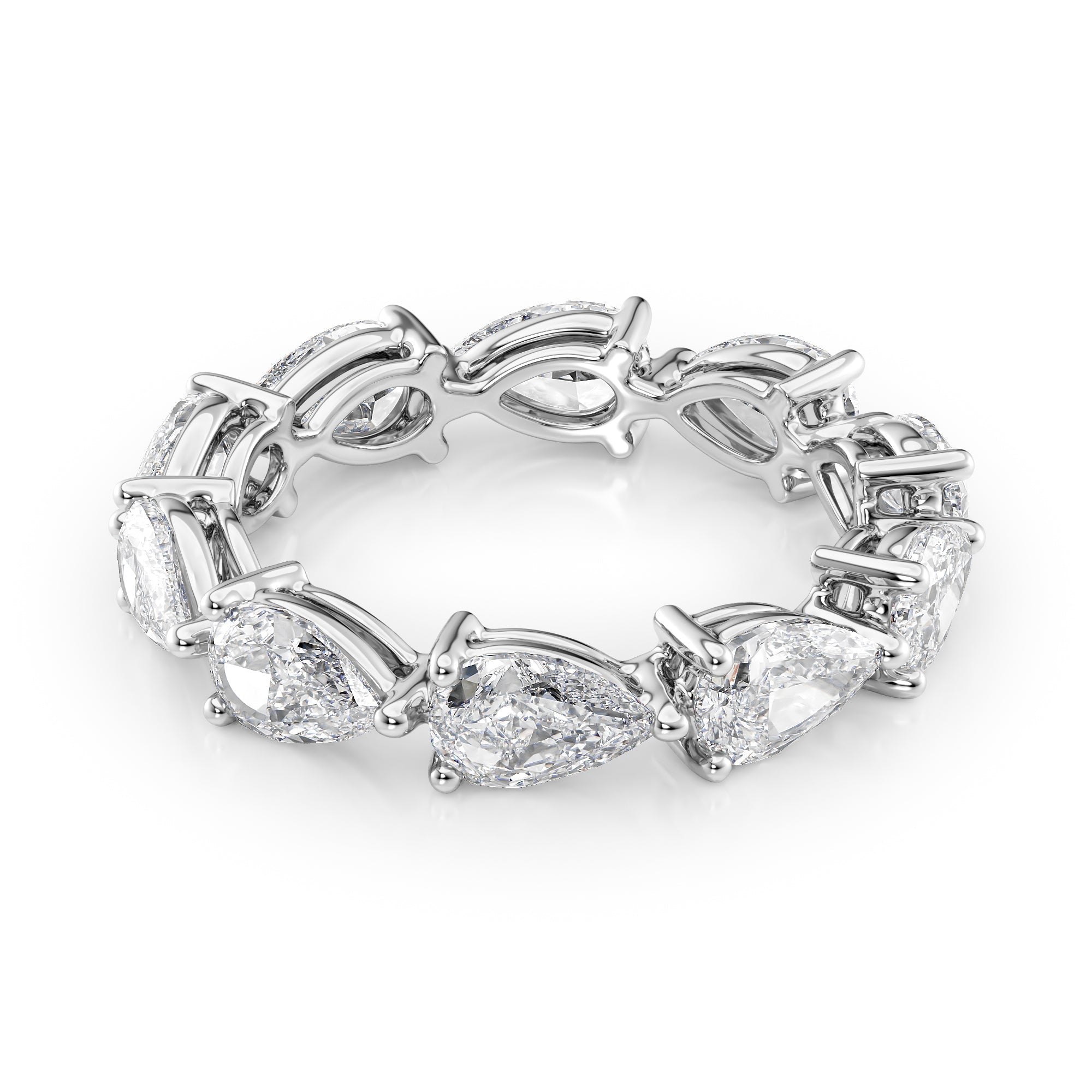 White :: Orvellae 3.5ct pear east west lab grown diamond eternity ring IGI certified white gold luxury wedding band
