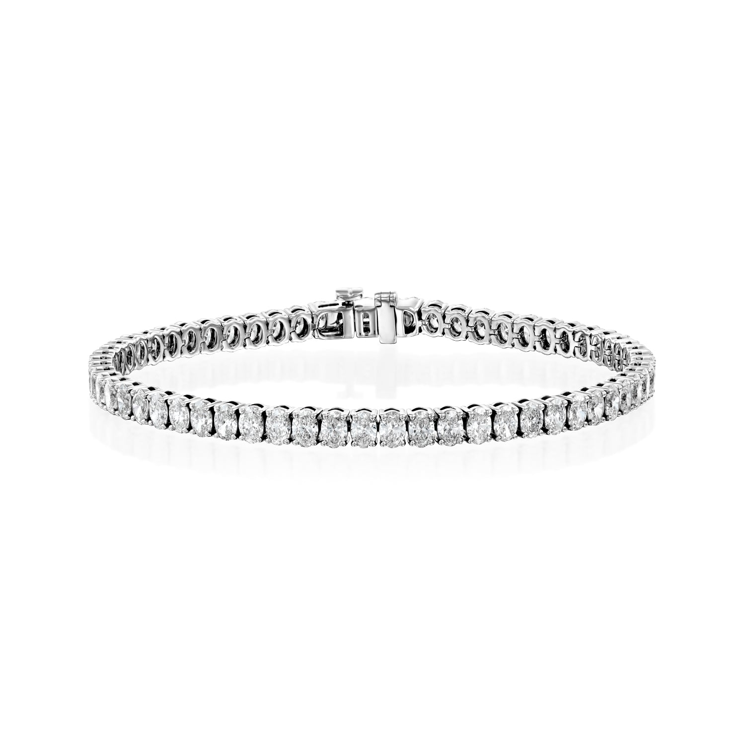 white :: 10 carat oval lab grown diamond tennis bracelet IGI certified