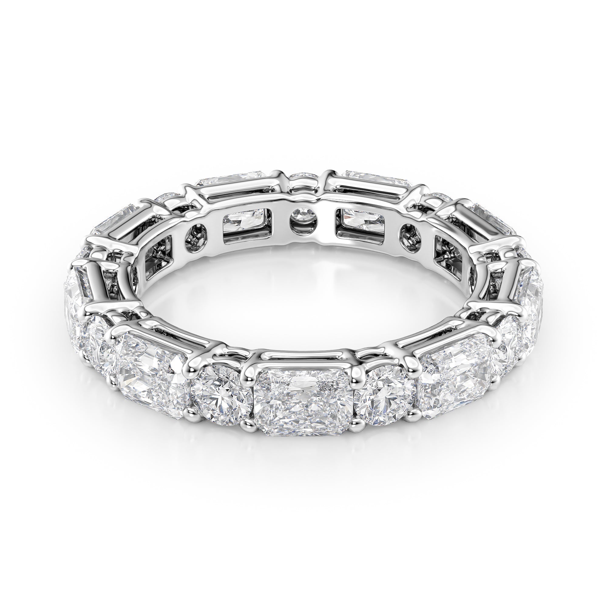 White :: Elvique 3.7ct alternating radiant and round lab grown diamond eternity ring IGI certified white gold luxury band