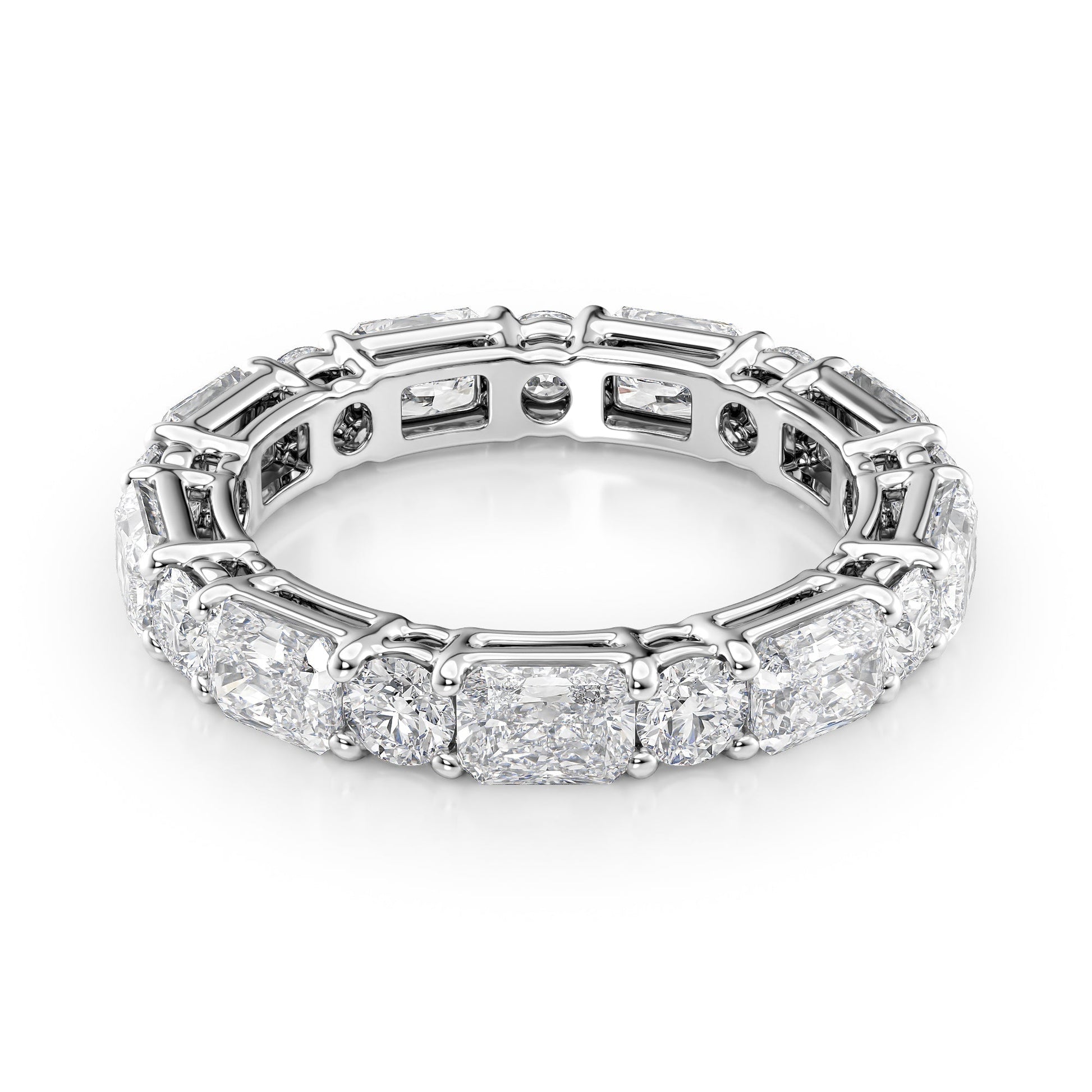 White :: Elvique 3.7ct alternating radiant and round lab grown diamond eternity ring IGI certified white gold luxury band