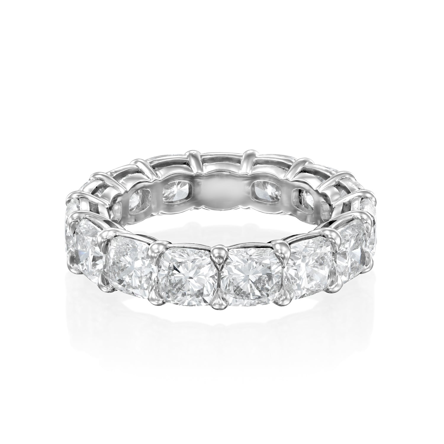 White :: Zenvellae 8ct cushion lab grown diamond eternity ring IGI certified white gold ultra luxury wedding band