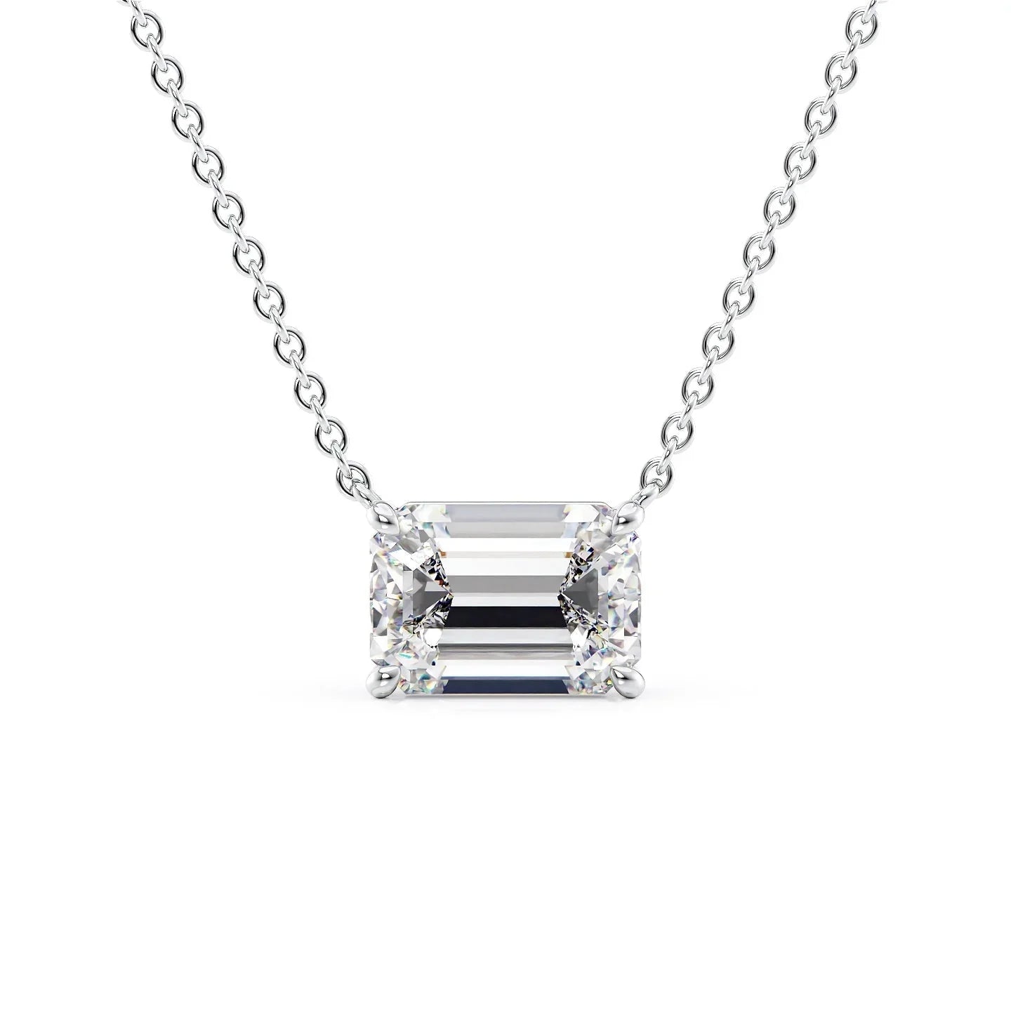 white :: 0.5 carat emerald cut lab grown diamond pendant necklace in white gold