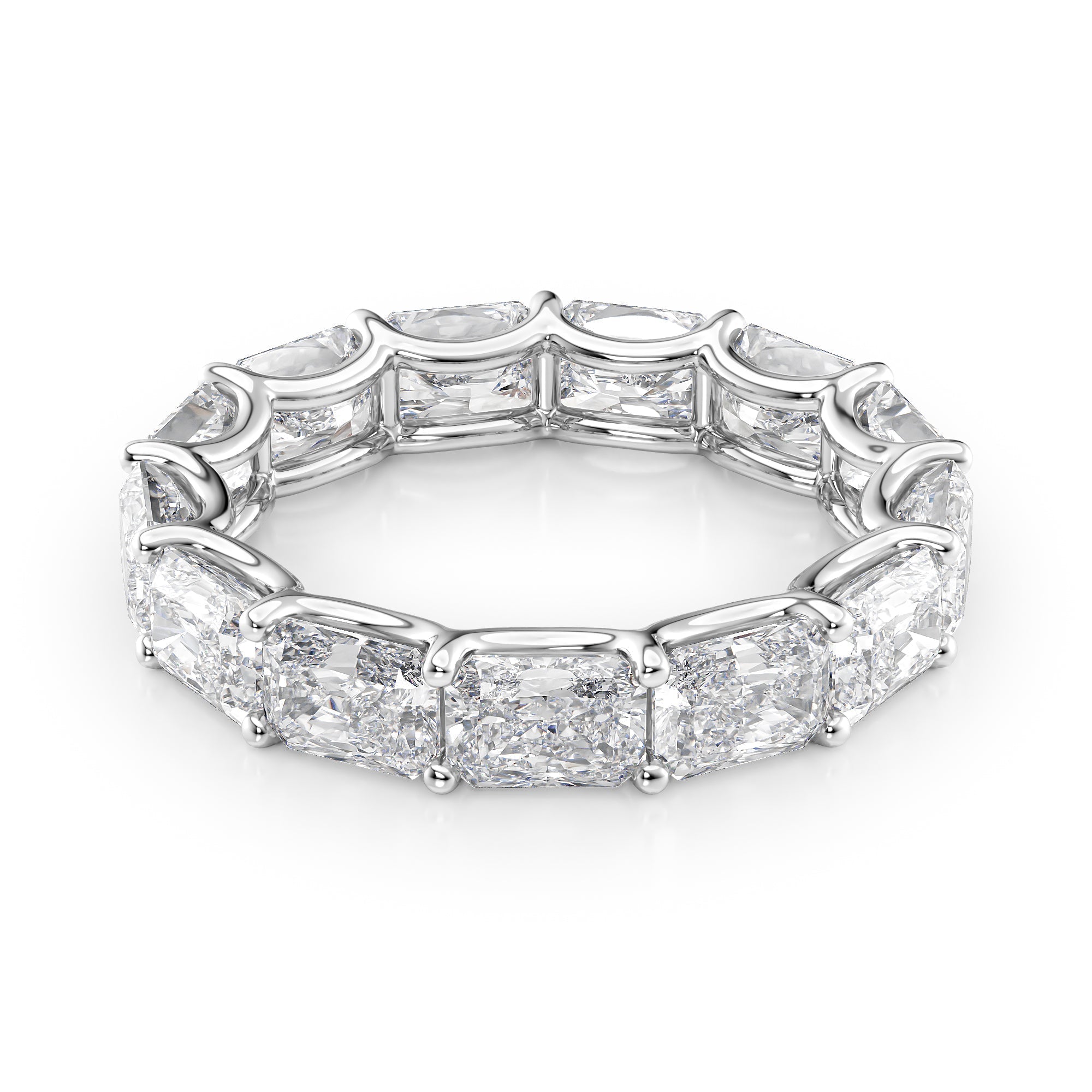 White :: Lunentia 5ct east west radiant u prong lab grown diamond eternity ring IGI certified white gold ultra luxury band