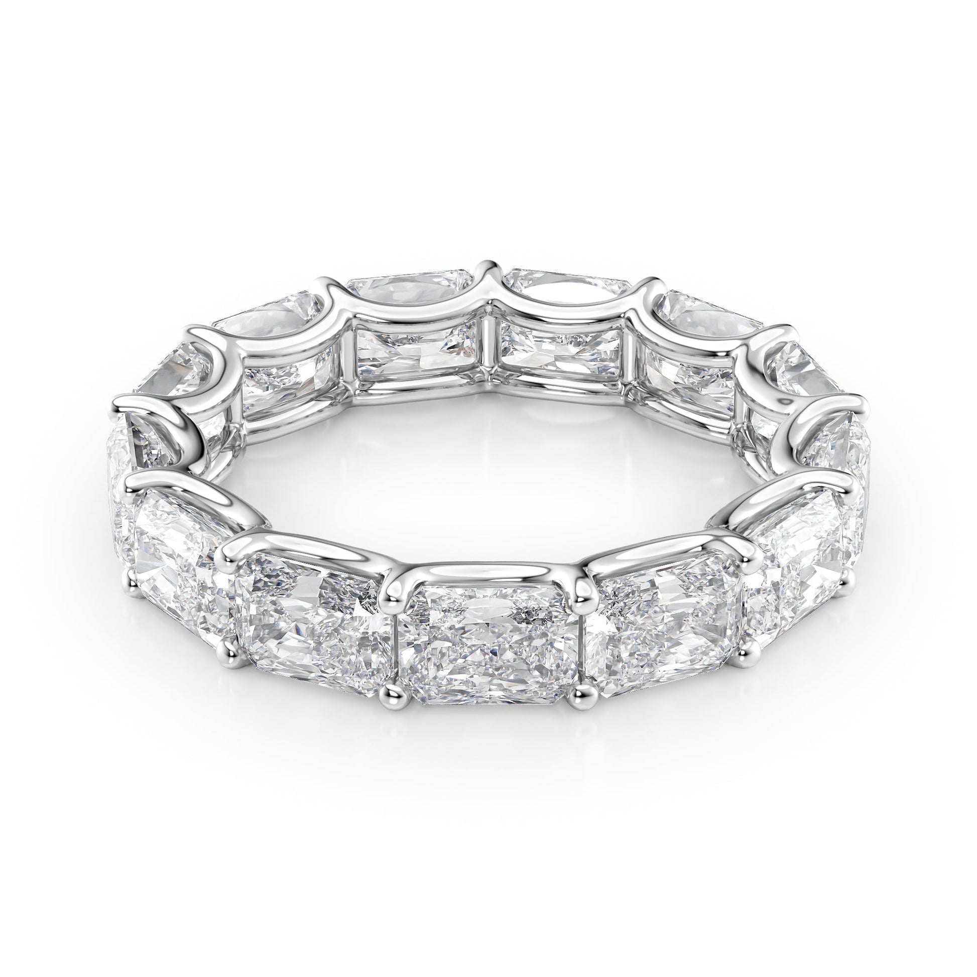 White :: Lunentia 5ct east west radiant u prong lab grown diamond eternity ring IGI certified white gold ultra luxury band
