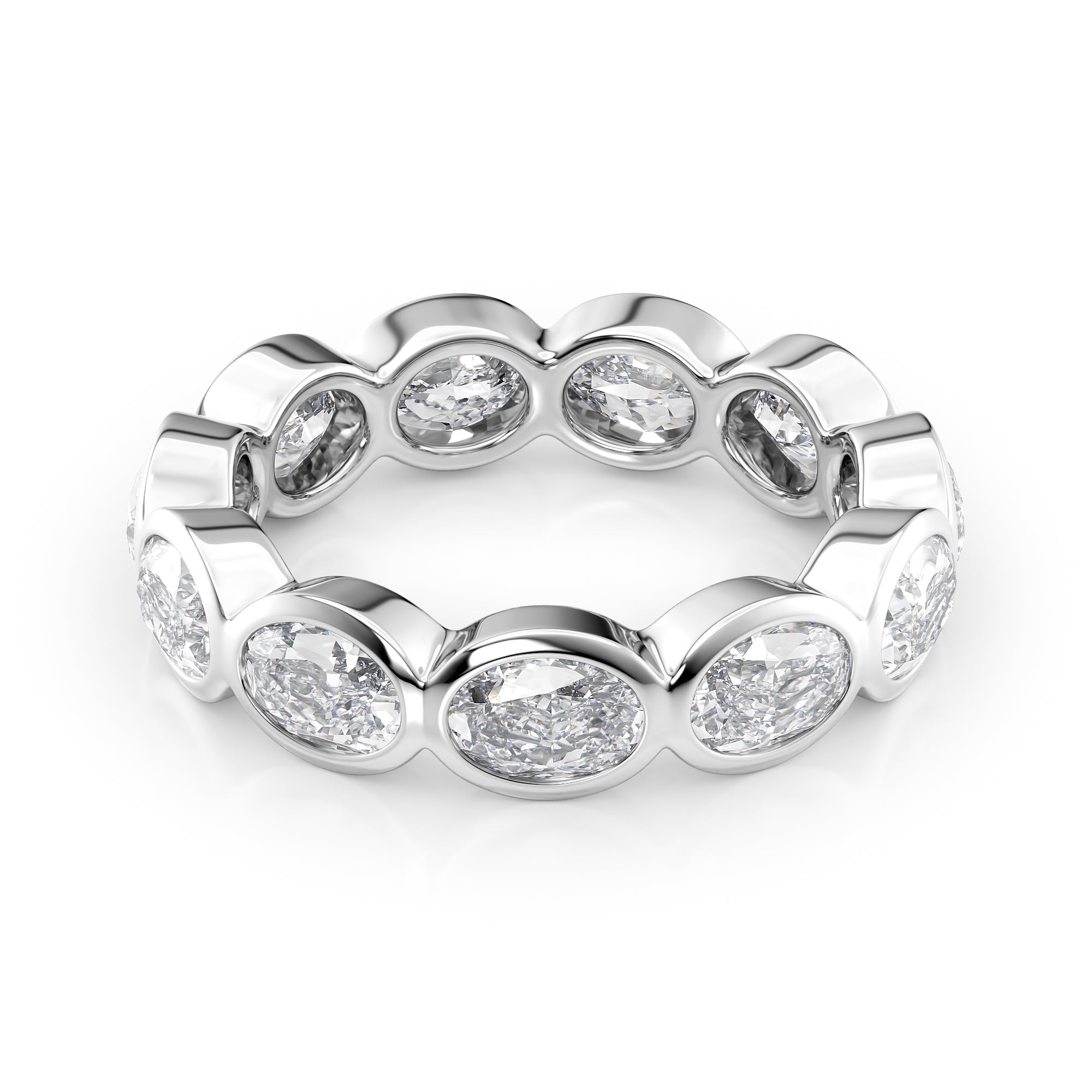 White :: Velmiquea 3.3ct oval east west bezel lab grown diamond eternity ring IGI certified white gold luxury band